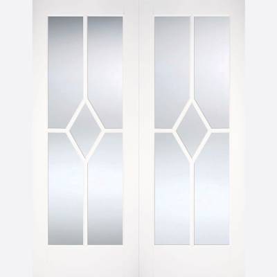 White Primed Pairs Reims Glazed Internal Door Wooden Timber...